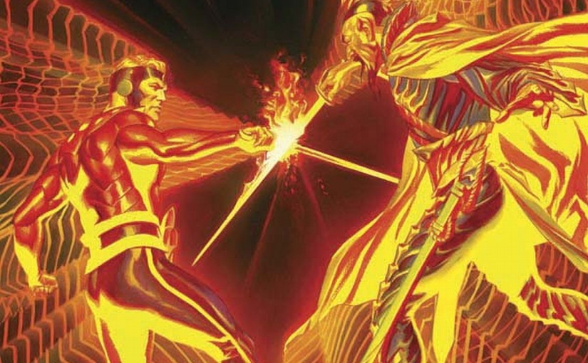 Illustration of Flash Gordon dueling Ming, the Merciless